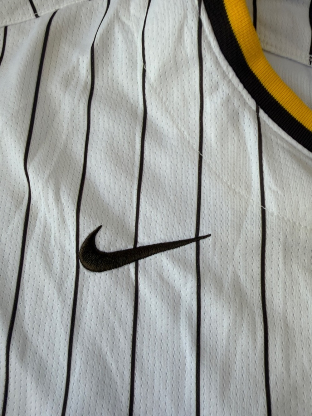 Nike Padres King #34 White Brown Pinstripe Jersey with Yellow Trim-EUC- - Picture 10 of 10